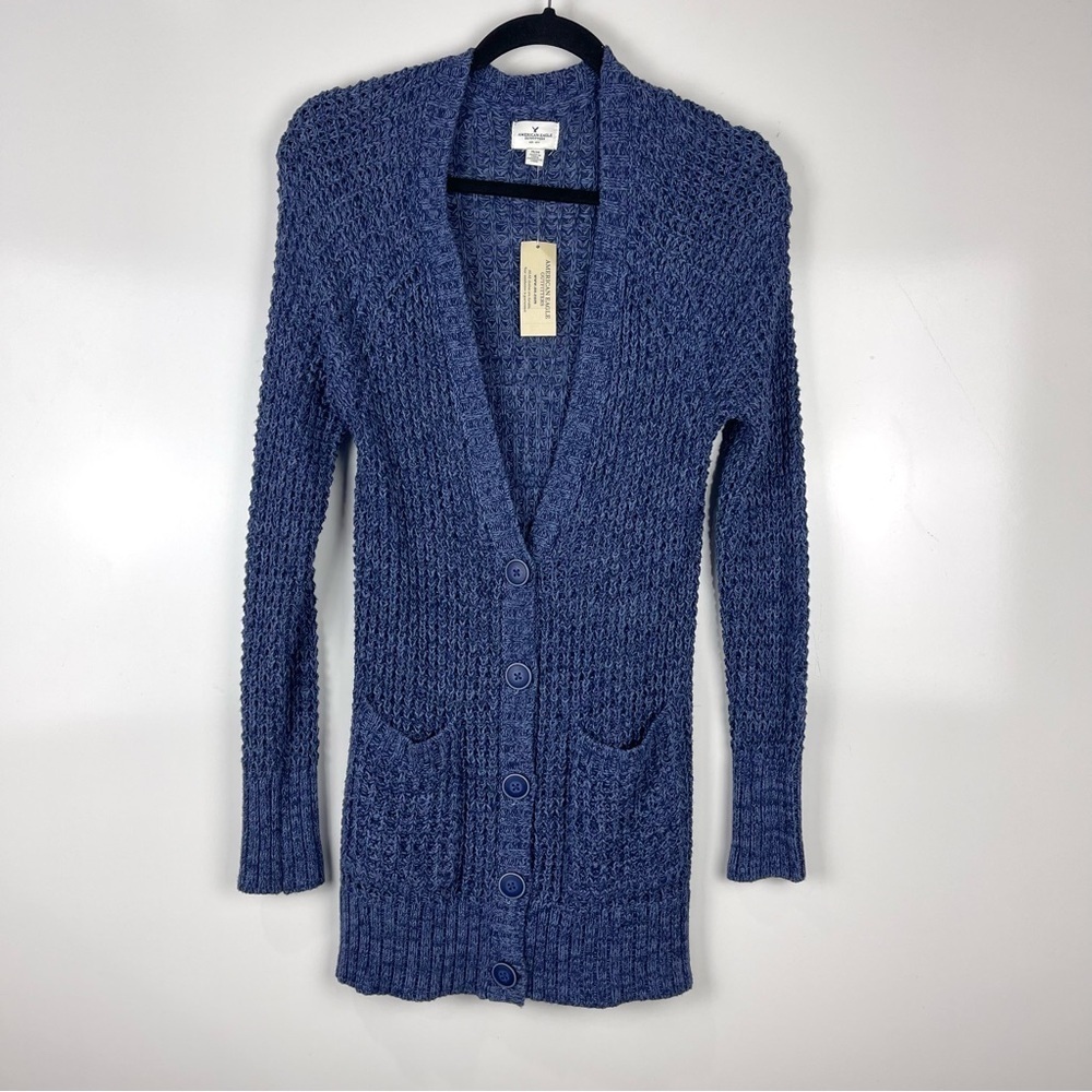 NEW American Eagle Long Cardigan Sweater Blue Pockets Knit Size Medium